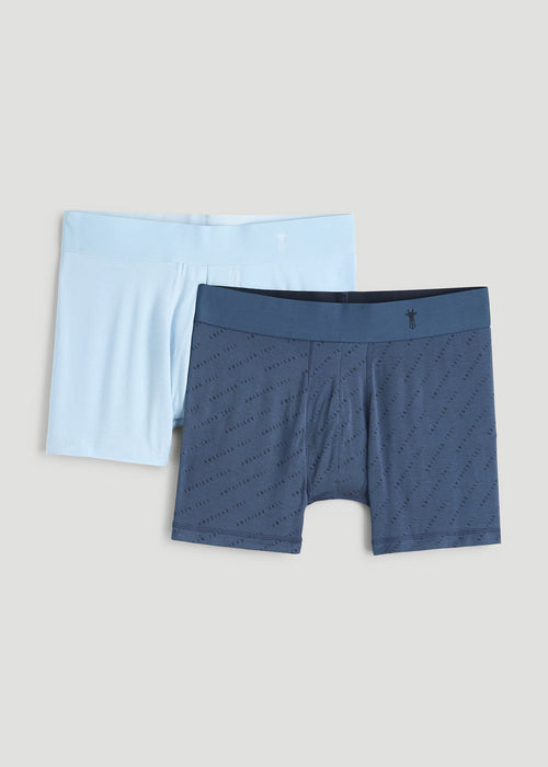 Micro Modal Boxer Briefs for Tall Men in Blue Print/ Ice Blue