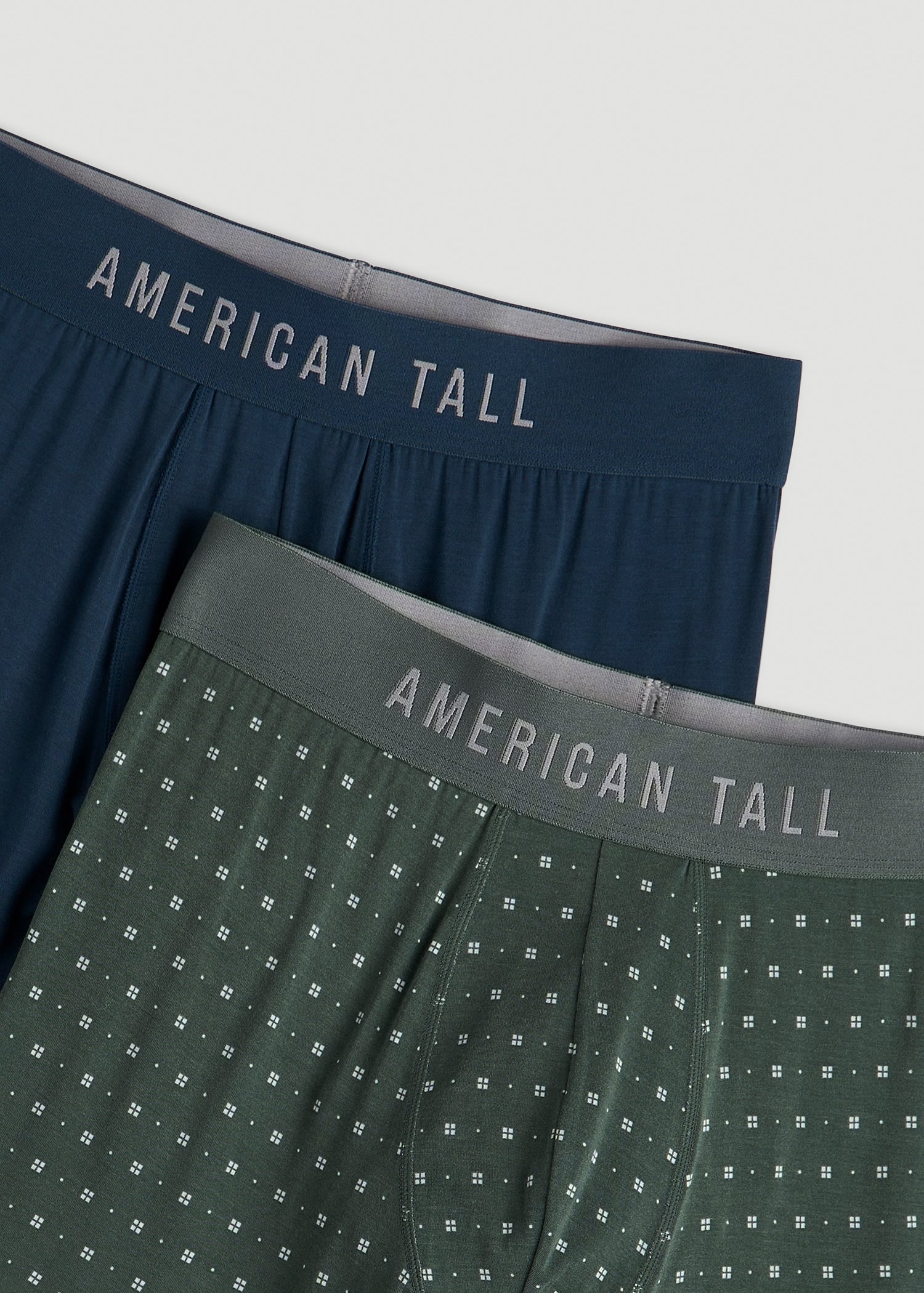 Micro Modal Boxer Briefs for Tall Men in Dark Green Geo & Bright Navy