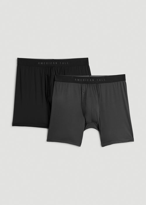 2-Pack A.T. Performance Boxer Briefs for Tall Men in Black & Charcoal Rinse