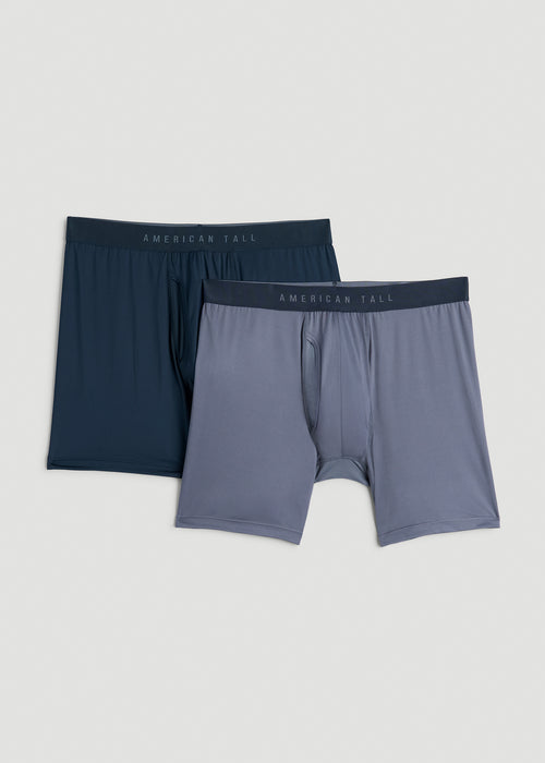 2-Pack A.T. Performance Boxer Briefs for Tall Men in Navy Blue & Blue Slate