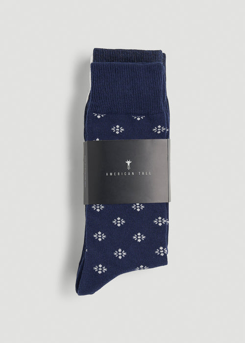 Dress Socks Size 14 to 17 (3-Pack) for Tall Men in Navy/White Sand