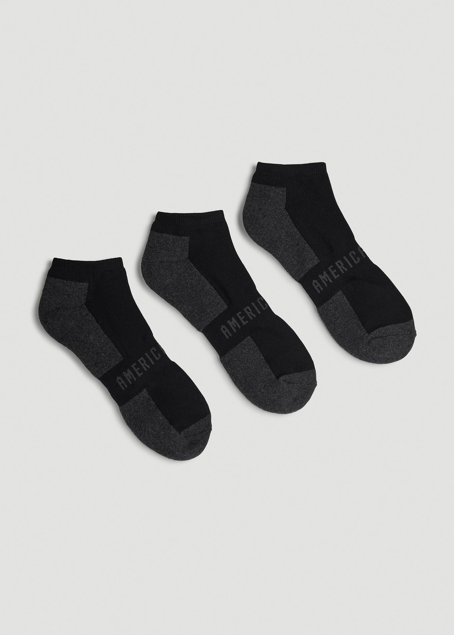 3-Pack Ankle Socks for Tall Men in Black with Grey