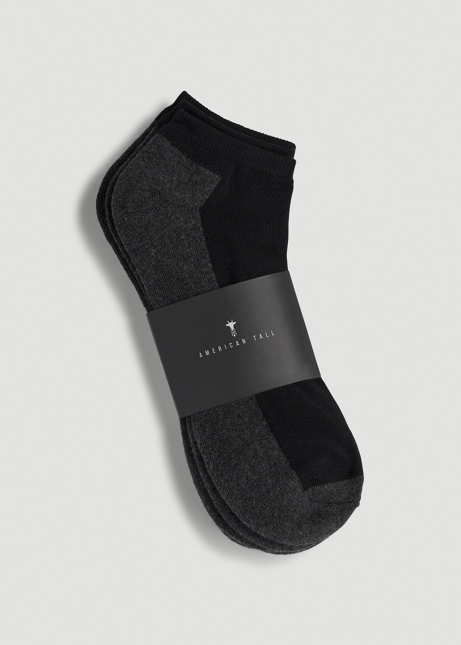 3-Pack Ankle Socks for Tall Men in Black with Grey
