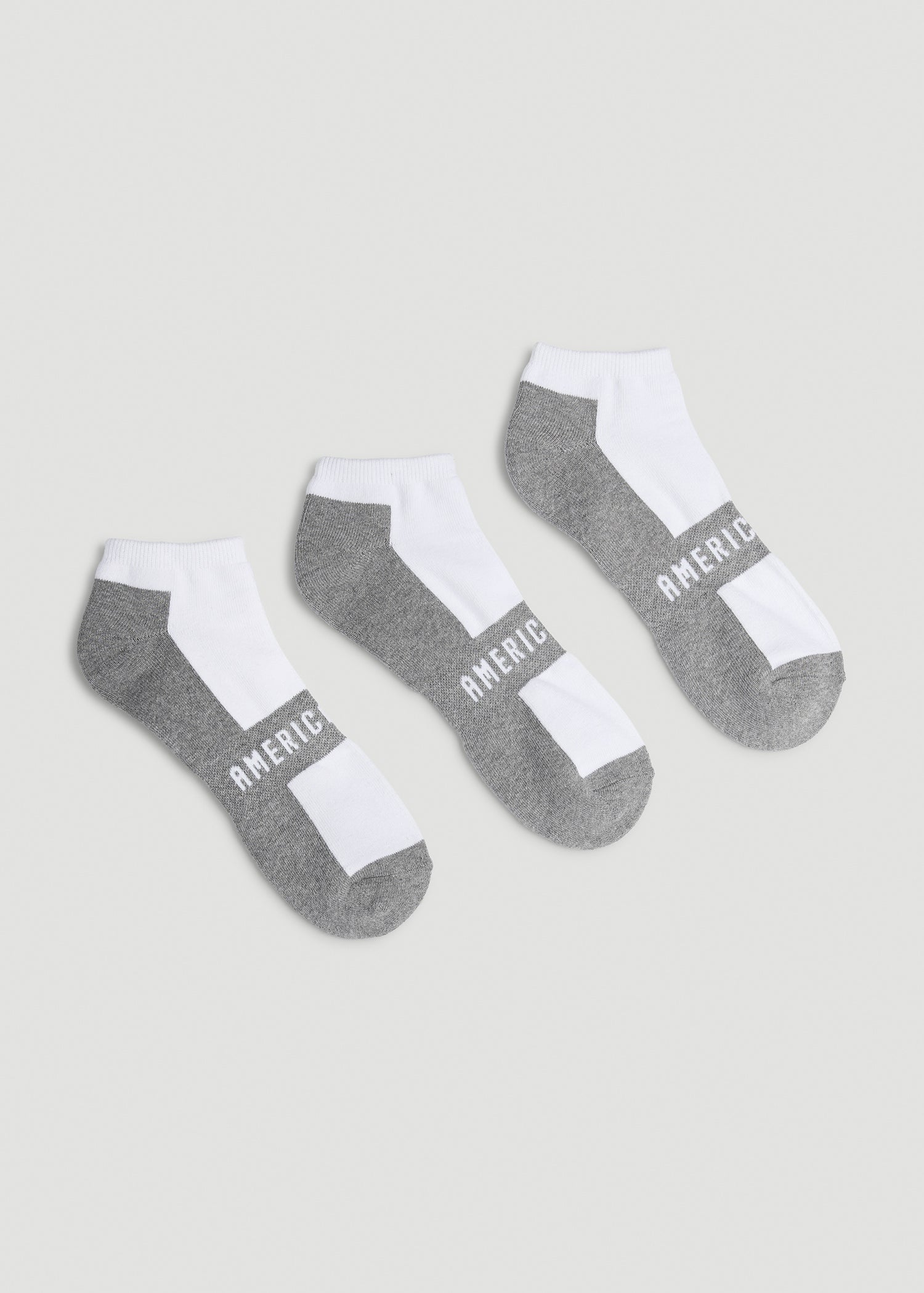 3-Pack Ankle Socks for Tall Men in White with Grey