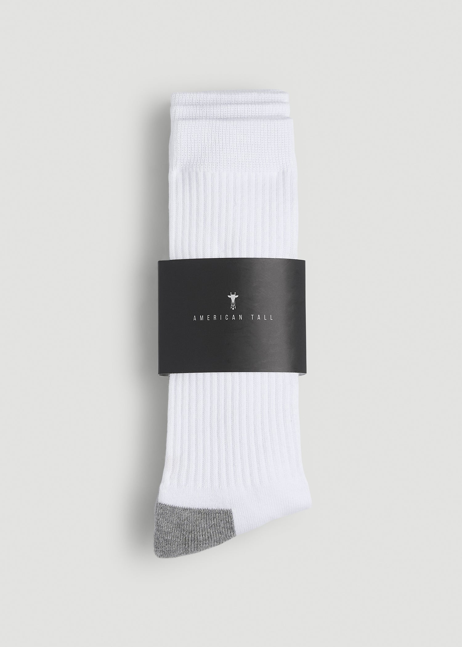 3-Pack Crew Socks for Tall Men in White with Grey
