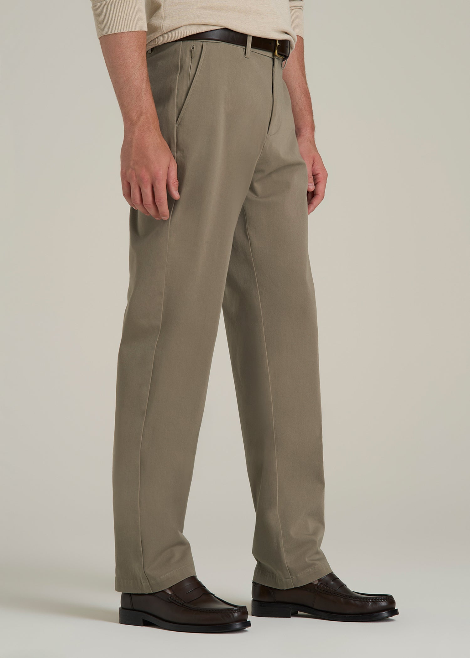4 Way Stretch Commuter Straight Chino Pants in Dusty Khaki