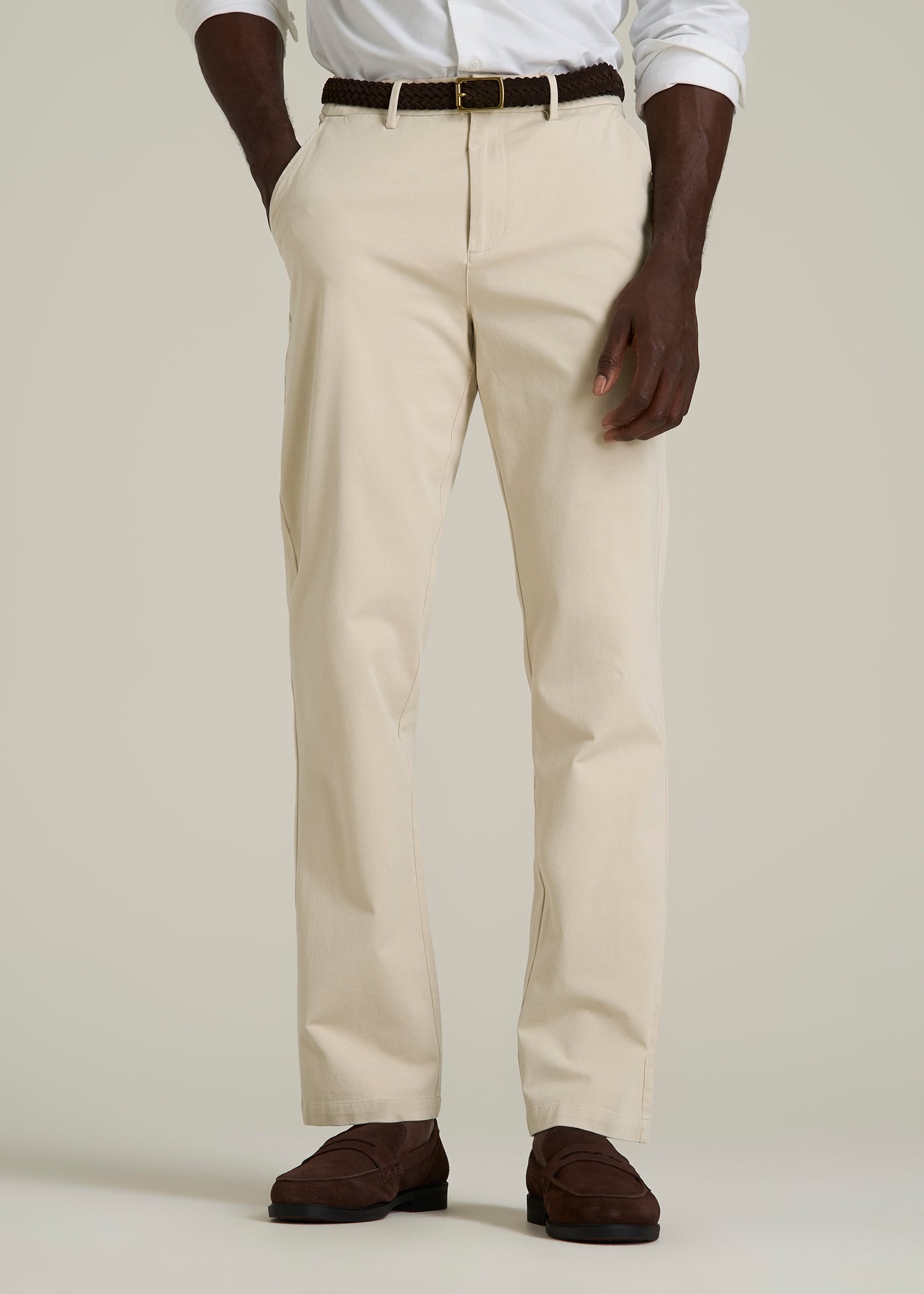 4 Way Stretch Commuter STRAIGHT Leg Chino Pants for Tall Men in Light Stone