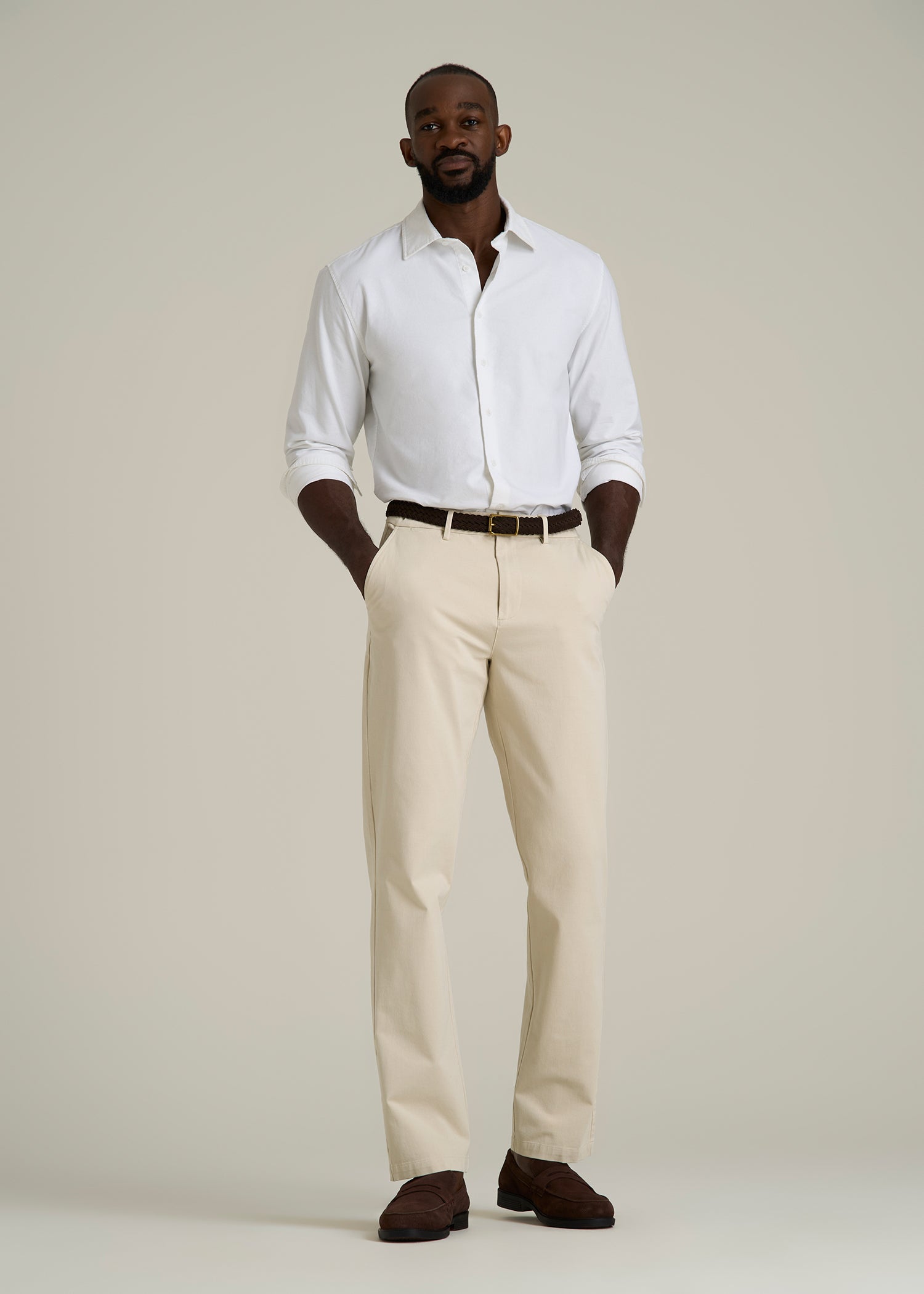 4 Way Stretch Commuter STRAIGHT Leg Chino Pants for Tall Men in Light Stone
