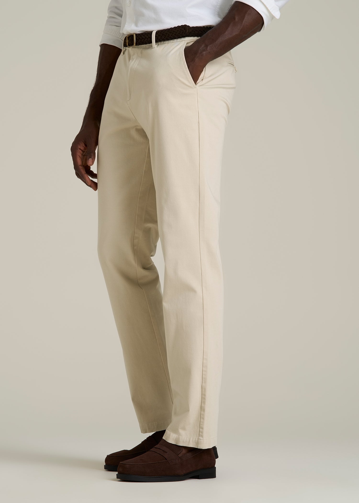 4 Way Stretch Commuter STRAIGHT Leg Chino Pants for Tall Men in Light Stone