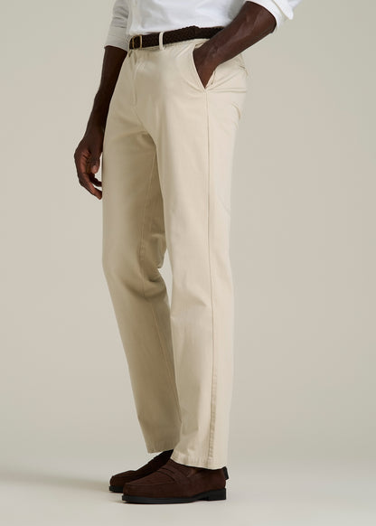 4 Way Stretch Commuter STRAIGHT Leg Chino Pants for Tall Men in Light Stone