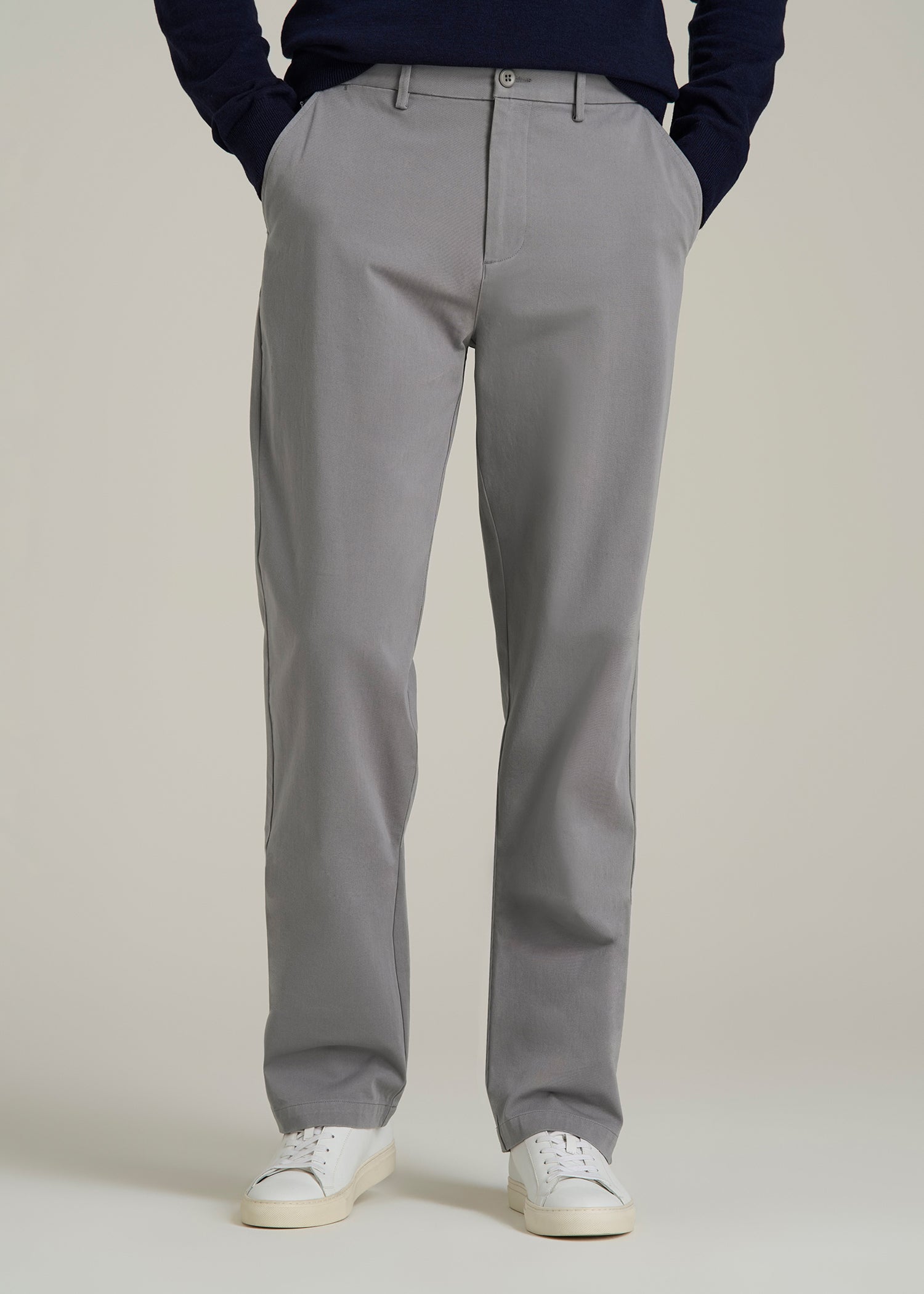 4 Way Stretch Commuter Straight Chino Pants in Pebble Grey