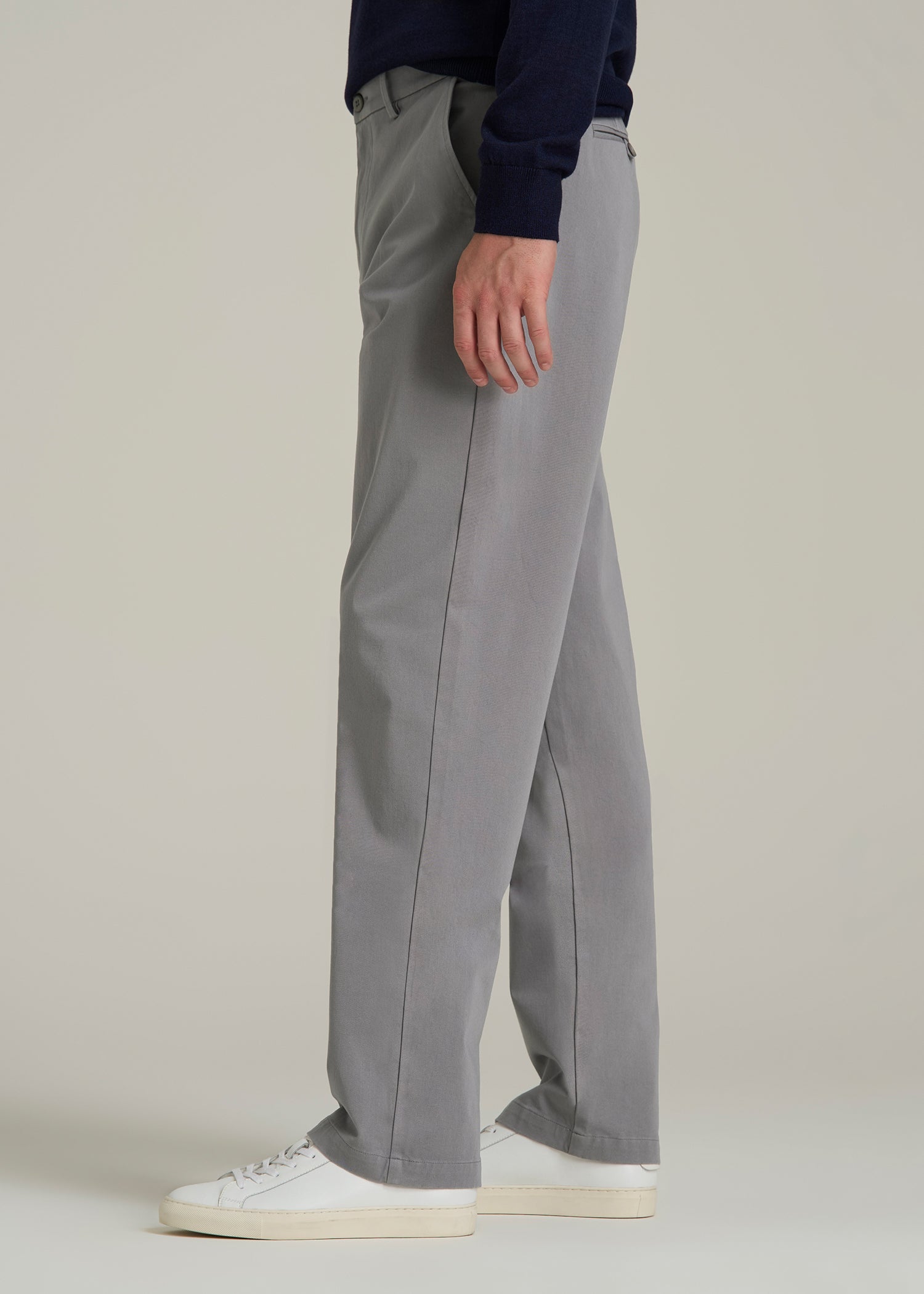 4-Way Stretch Commuter Straight Chino Pants for Tall Men in Pebble Grey