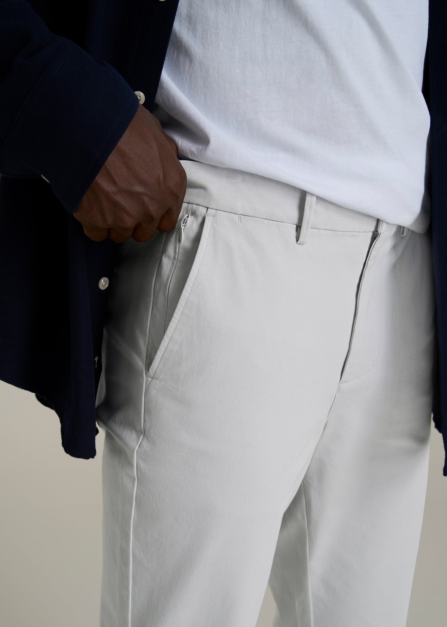 4 Way Stretch Commuter TAPERED Chino Pants for Tall Men in Silver Drop