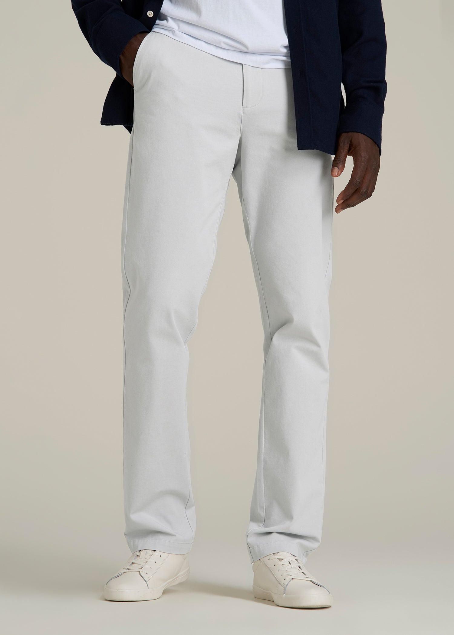 4 Way Stretch Commuter TAPERED Chino Pants for Tall Men in Silver Drop