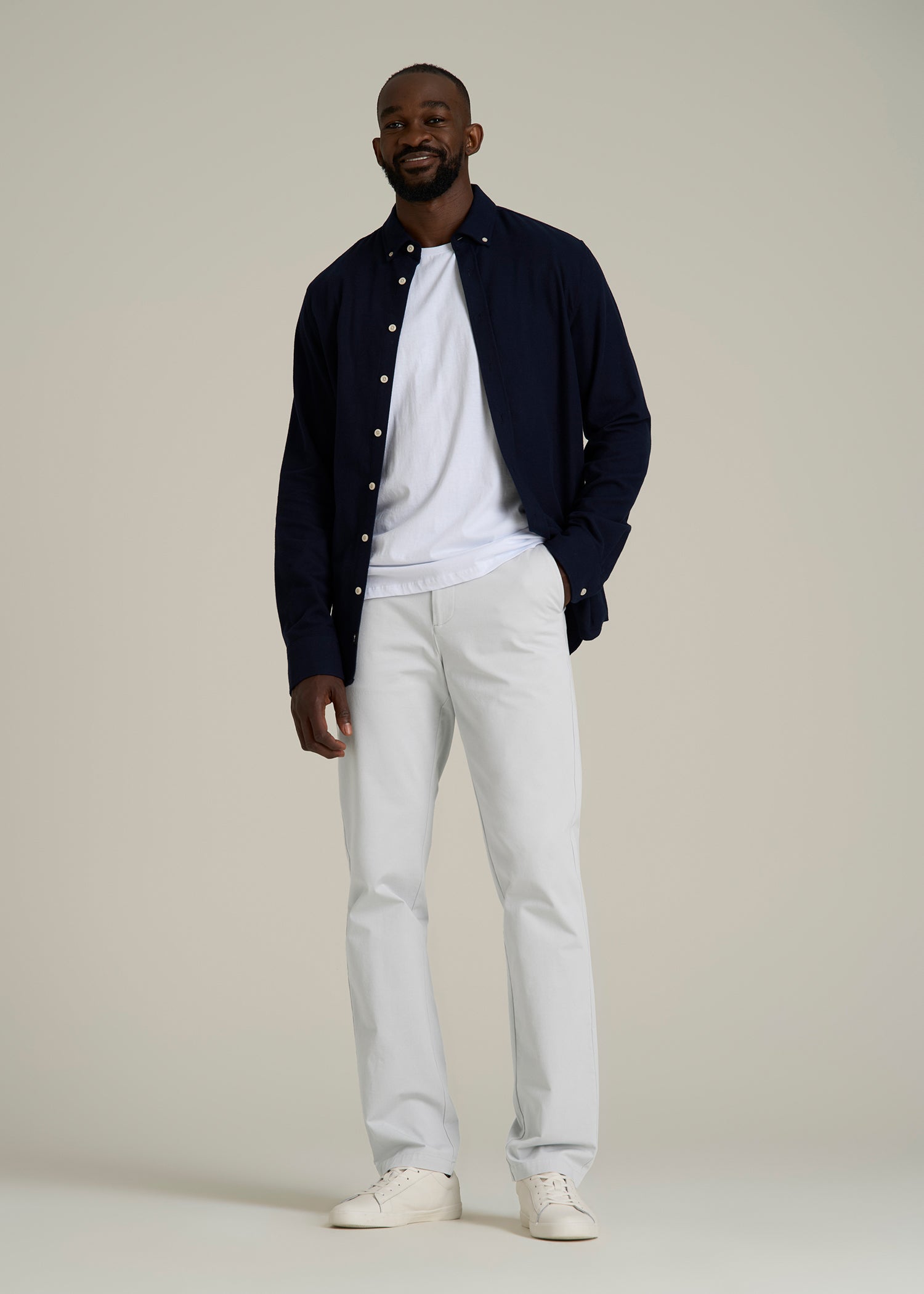 4 Way Stretch Commuter TAPERED Chino Pants for Tall Men in Silver Drop