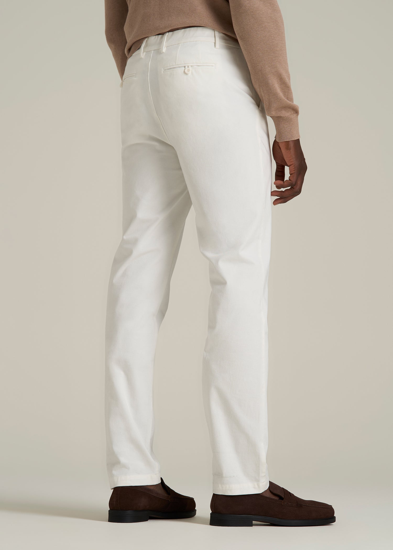 4 Way Stretch Commuter TAPERED Chino Pants for Tall Men in White Alyssum