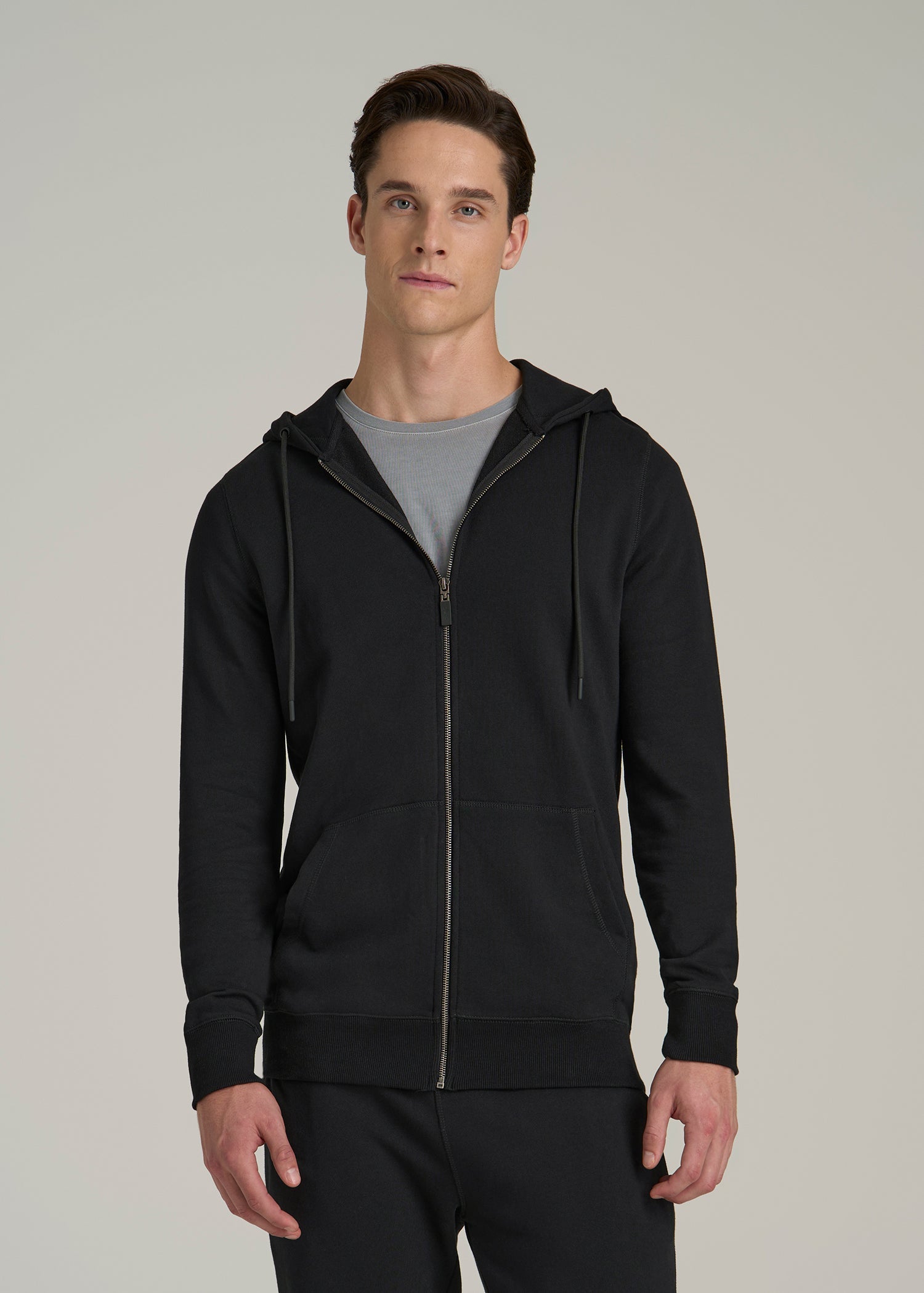 Men's Tall French Terry Zip Black Hoodie American Tall