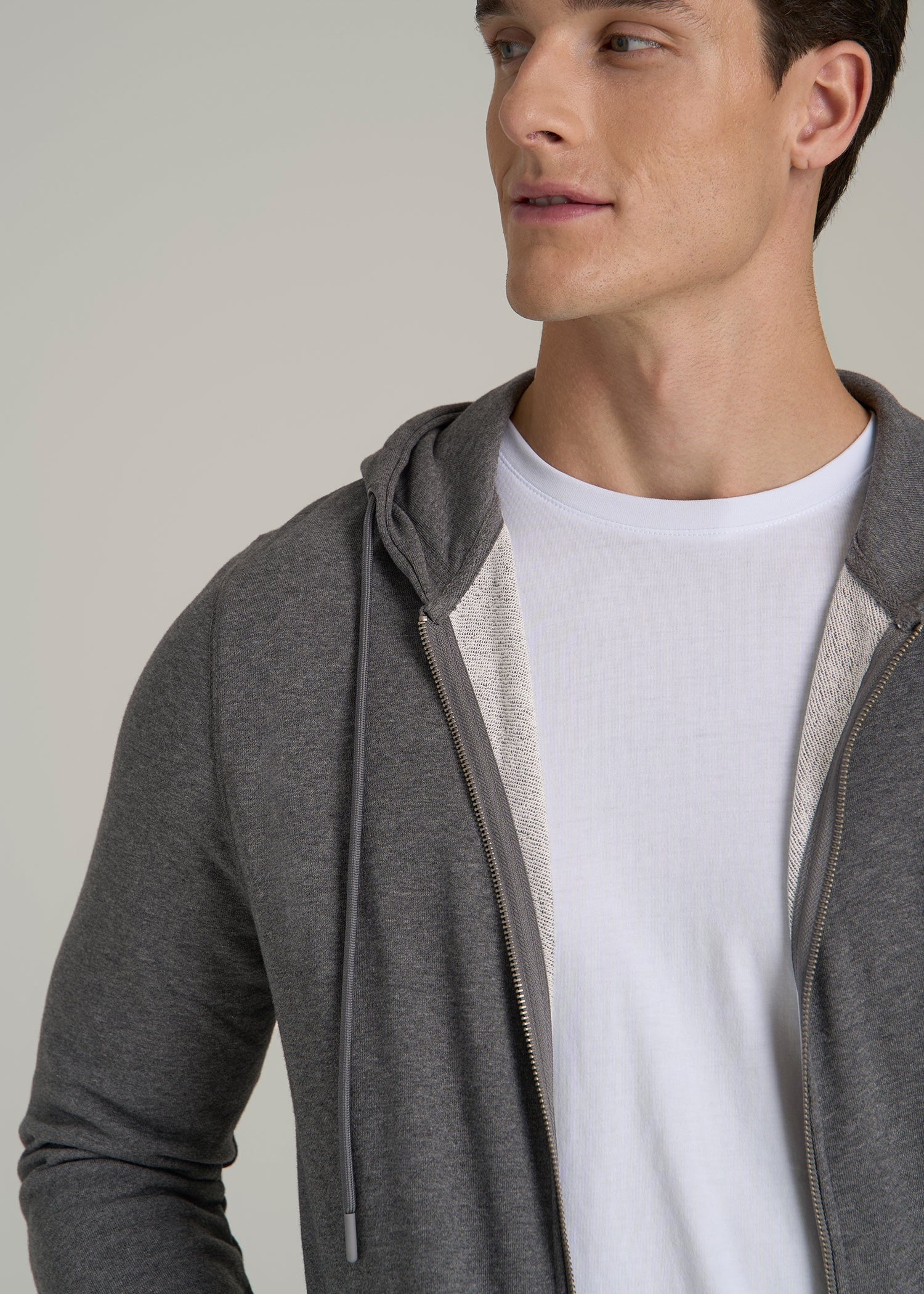 Wearever French Terry Full-Zip Hoodie for Tall Men in Charcoal Mix
