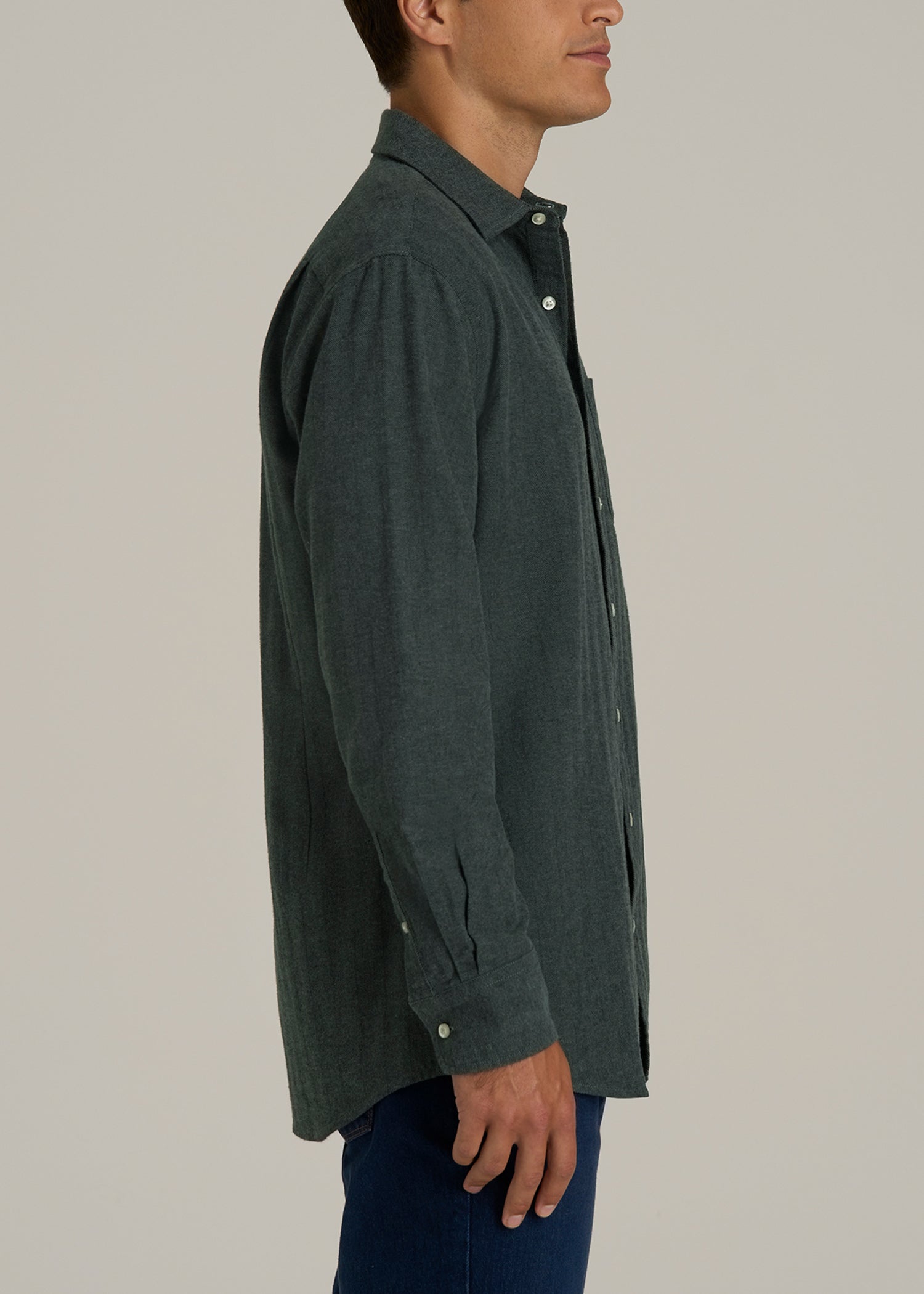 Nelson Flannel Shirt for Tall Men in Balsam Green Chevron