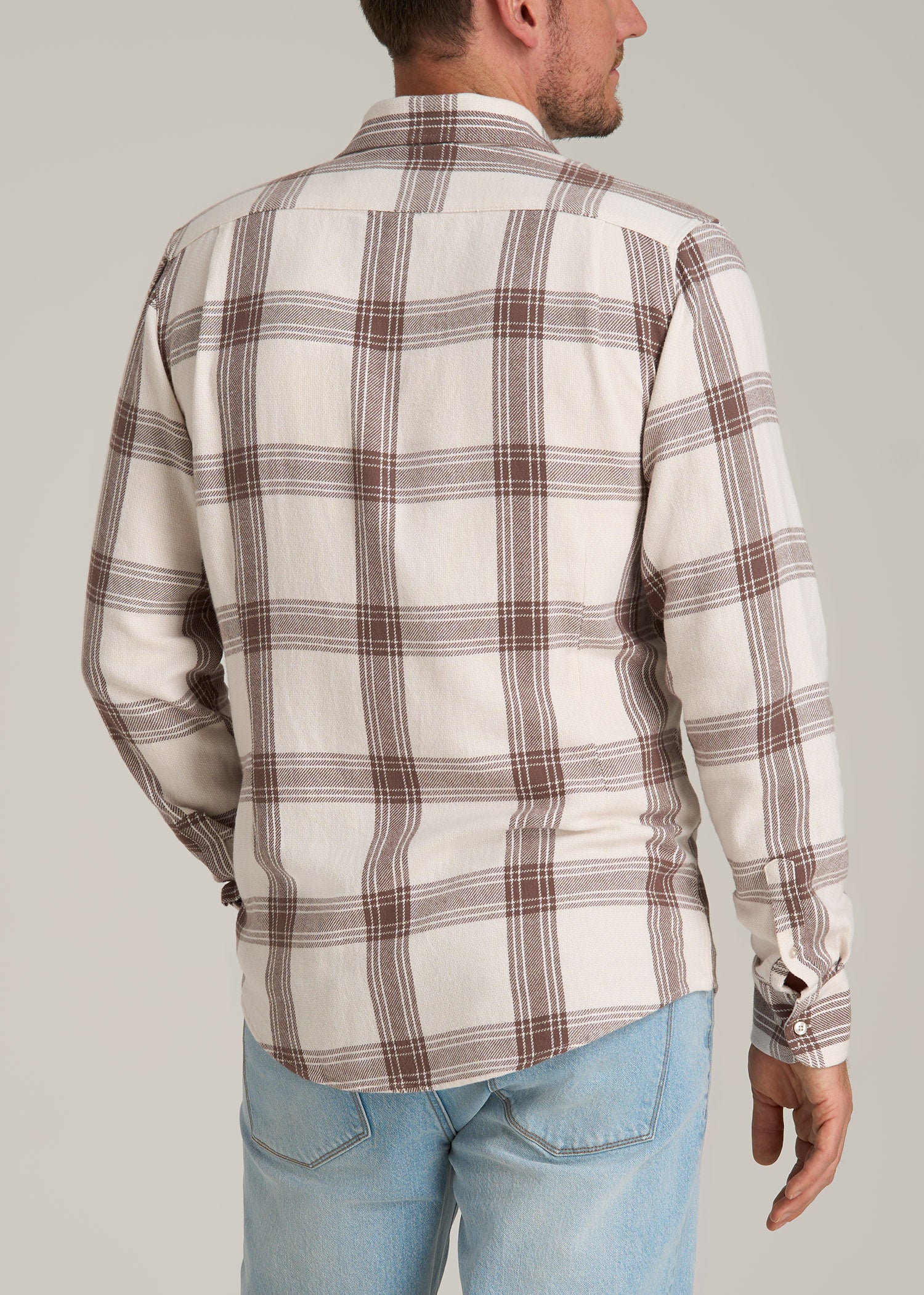 Nelson Flannel Shirt for Tall Men in Beige Plaid