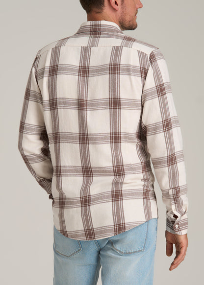 Nelson Flannel Shirt for Tall Men in Beige Plaid