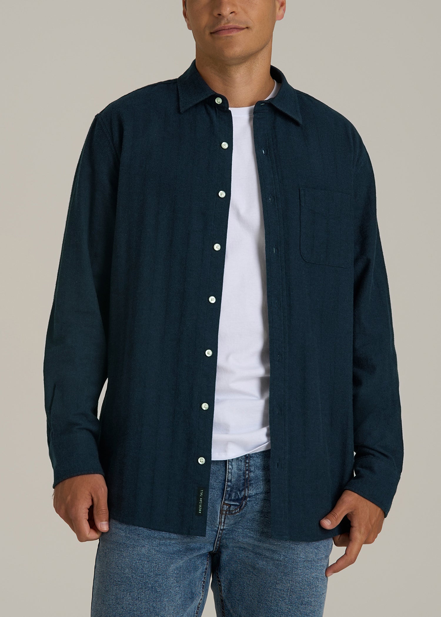 Nelson Flannel Shirt for Tall Men in Blue Chevron