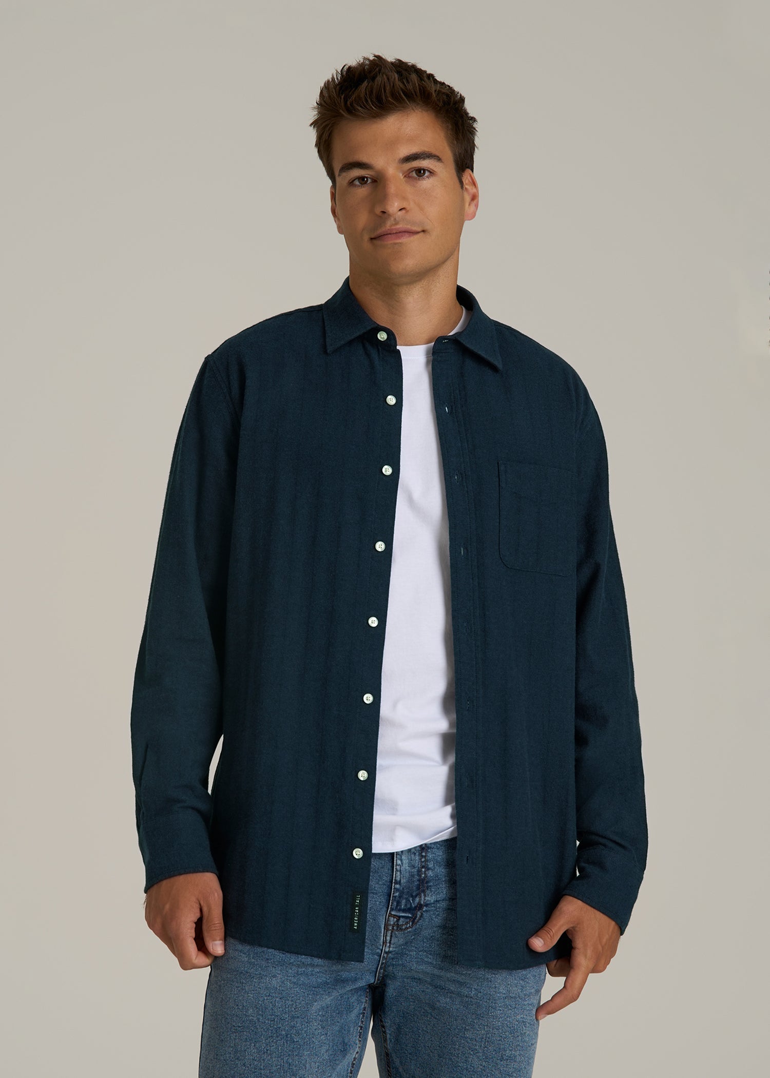 Nelson Flannel Shirt for Tall Men in Blue Chevron