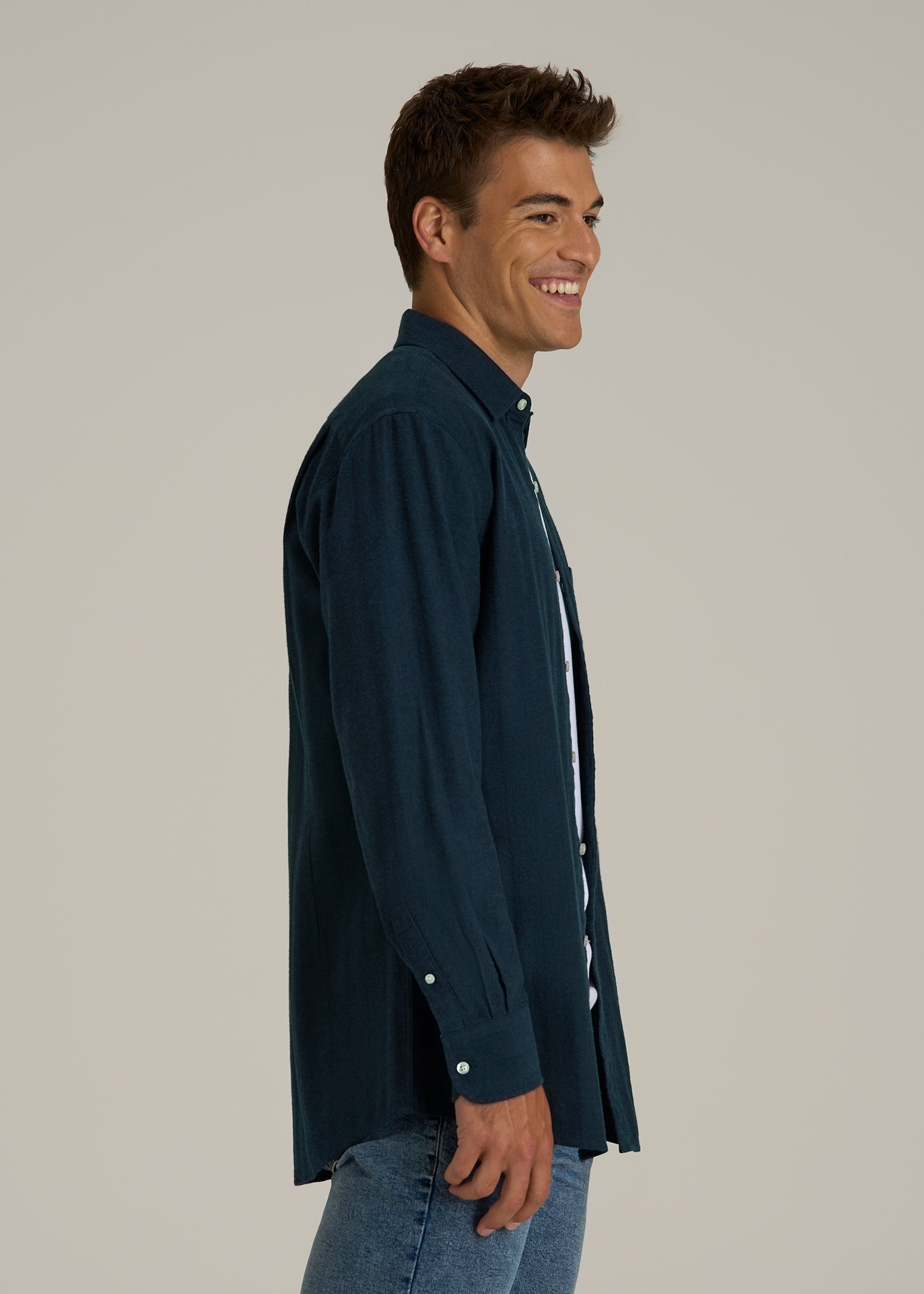 Nelson Flannel Shirt for Tall Men in Blue Chevron