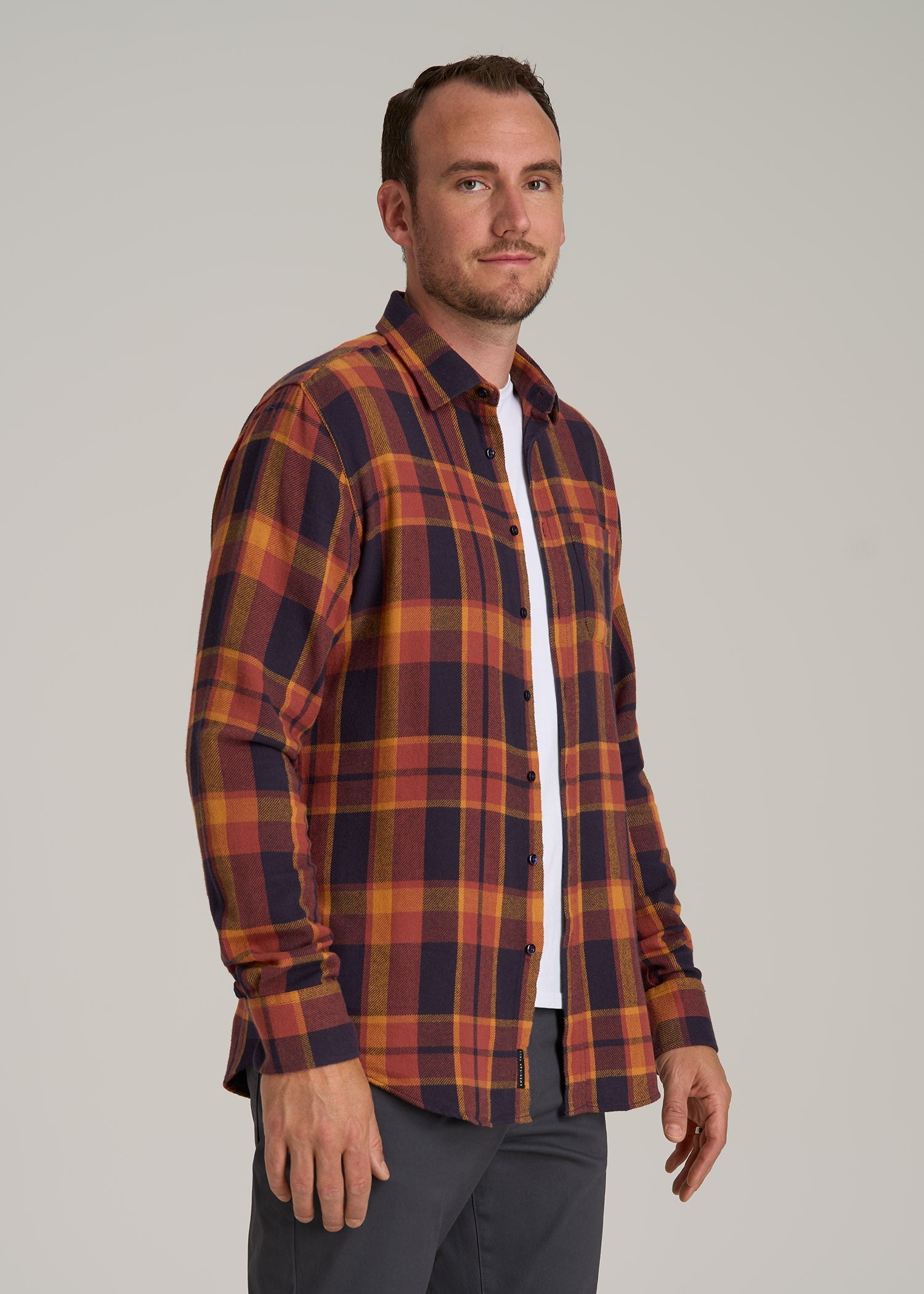 Nelson Flannel Shirt for Tall Men in Burnt Orange Tartan