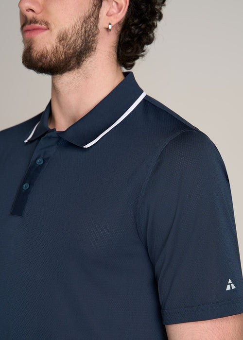 A.T. Performance Tipped Golf Polo for Tall Men in Bright Navy