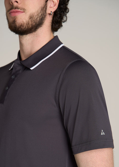A.T. Performance Tipped Golf Polo for Tall Men in Charcoal