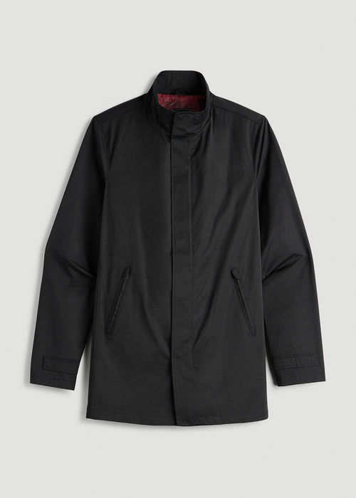 Zip Trench Coat for Tall Men in Black