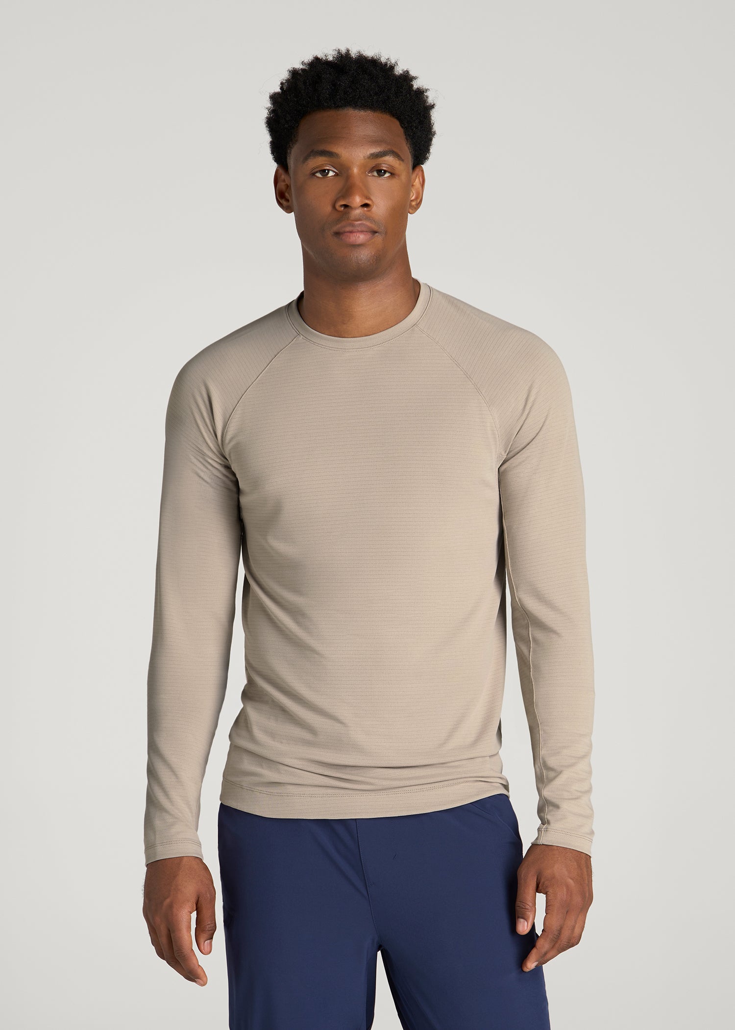 Air Knit Long Sleeves Performance Tshirt for Tall Men in Simply Taupe