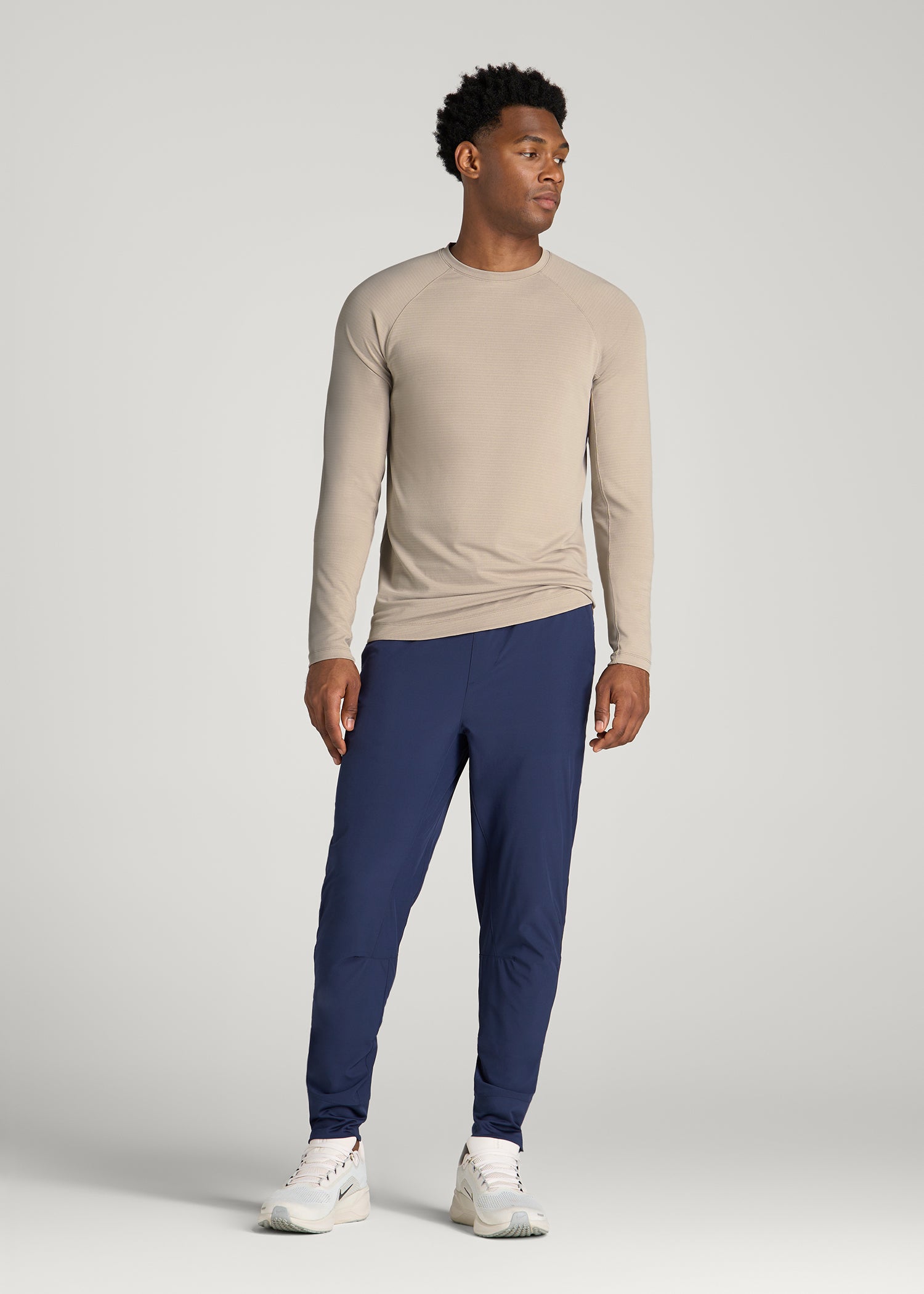 Air Knit Long Sleeves Performance Tshirt for Tall Men in Simply Taupe
