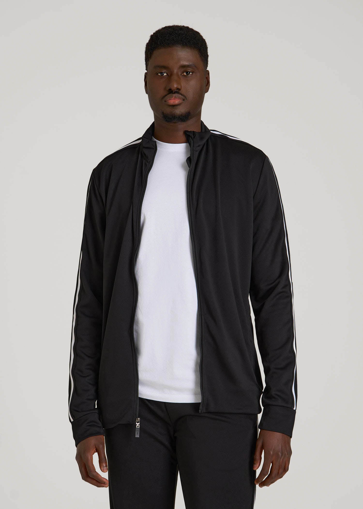 Tall Men's Athletic Black Jacket With White Stripes | American Tall