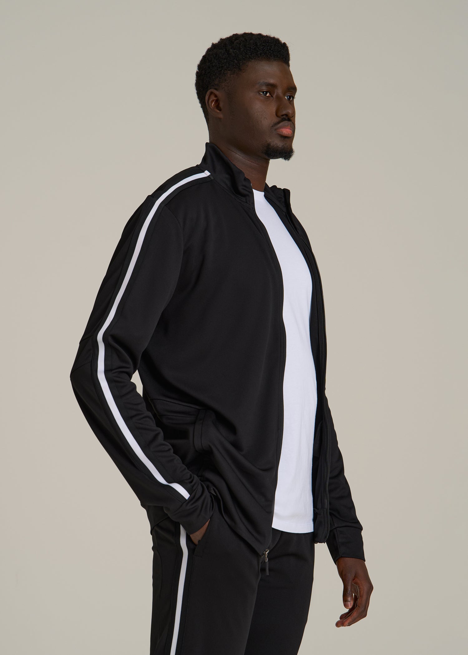 Athletic Stripe Jacket for Tall Men in Black-White Stripe