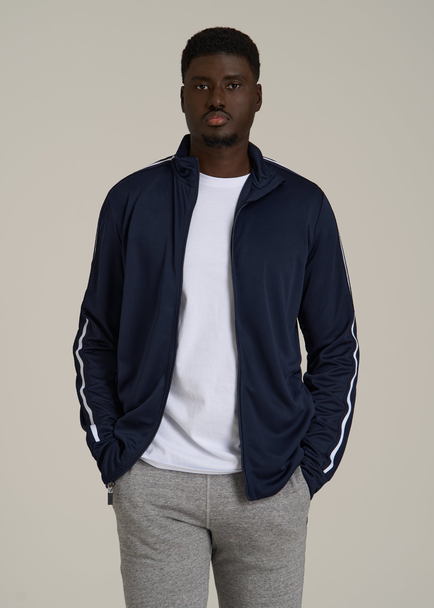 Athletic Stripe Jacket for Tall Men in Navy-White Stripe
