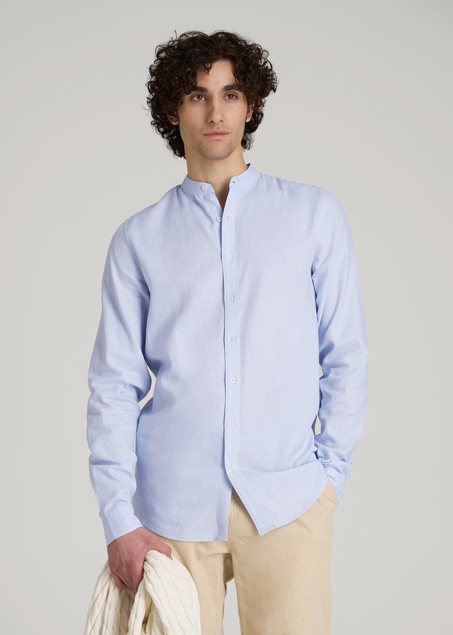Band Collar Linen Button Shirt for Tall Men | American Tall Band Collar Linen Button Shirt for Tall Men | American Tall