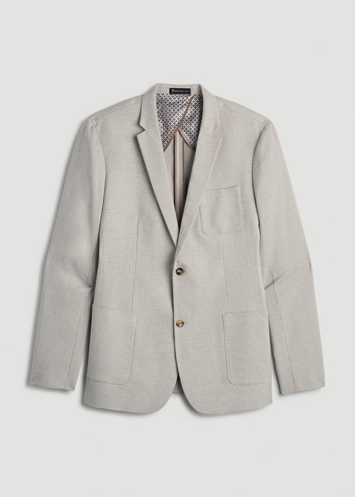 Core Blazer for Tall Men in Beige and Grey Houndstooth