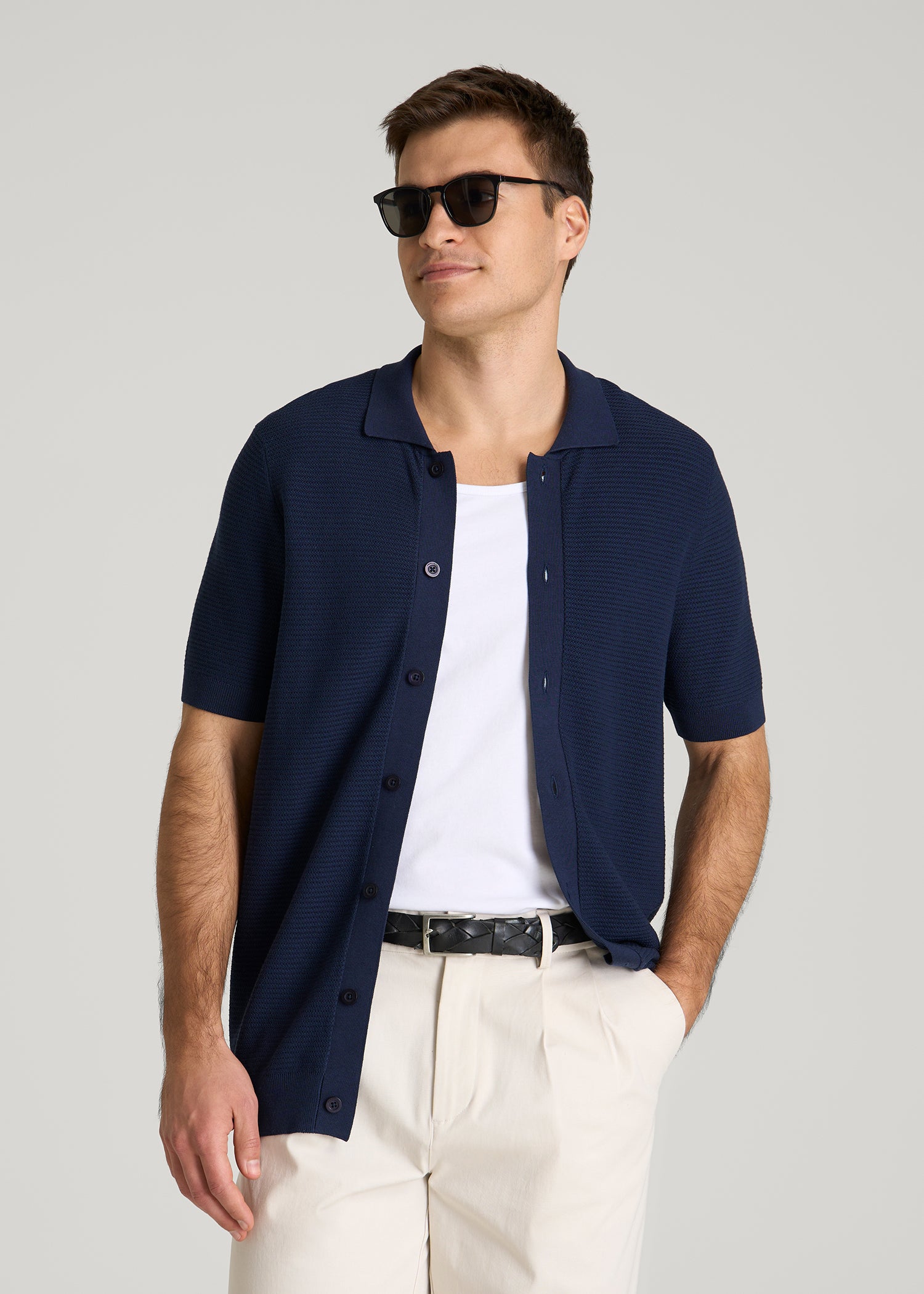 Braided Knit Polo Cardigan for Tall Men | American Tall