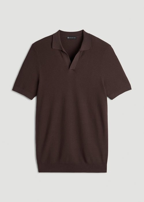 Braided Knit Sweater Polo for Tall Men in Espresso