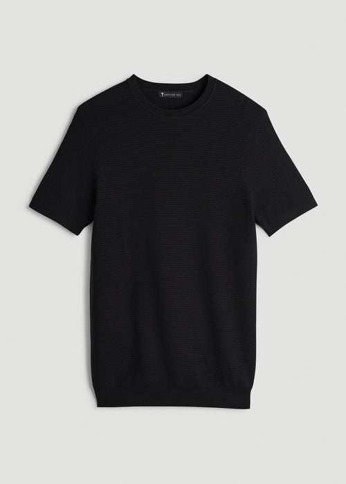 Braided Knit T-Shirt for Tall Men in Black