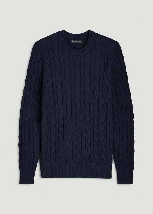 Cable Knit Crewneck for Tall Men in Royal Navy
