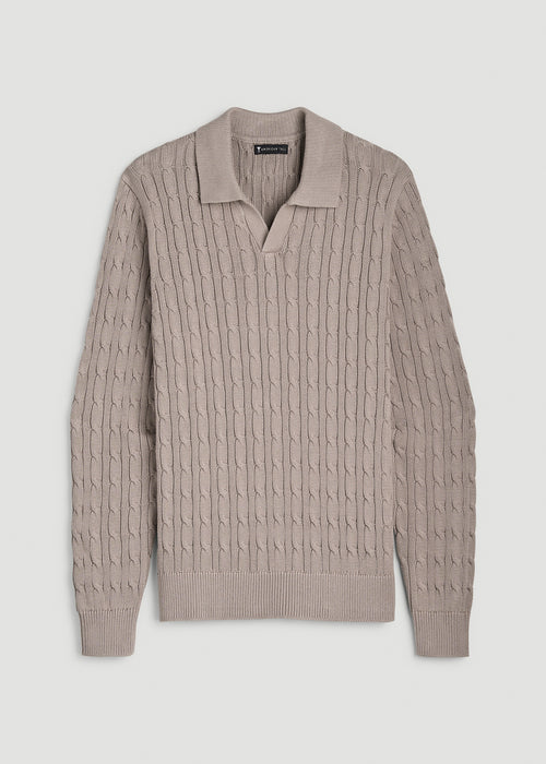 Cable Knit Polo Sweater for Tall Men in Moon Rock