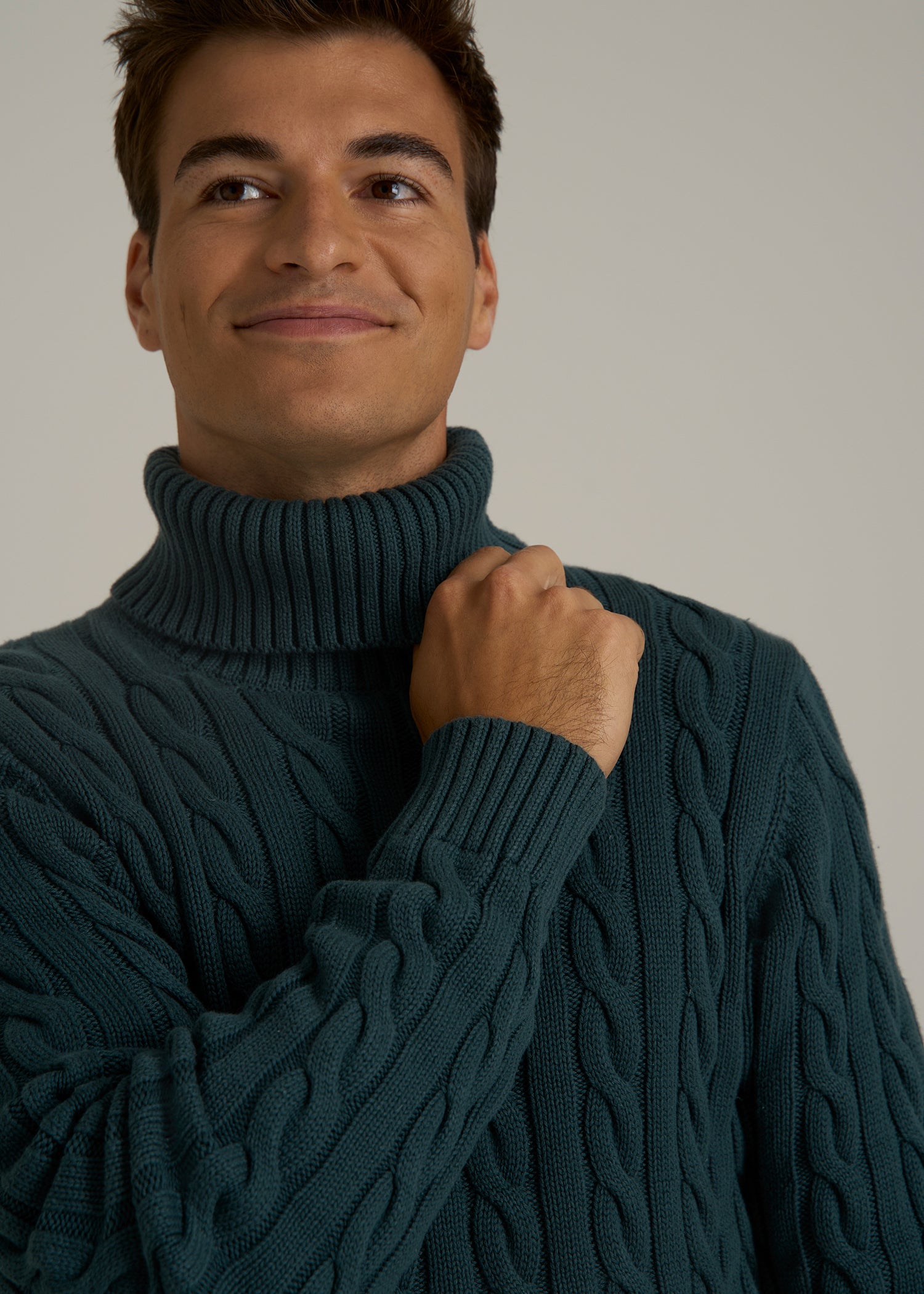 Cable Knit Turtleneck for Tall Men in Emerald