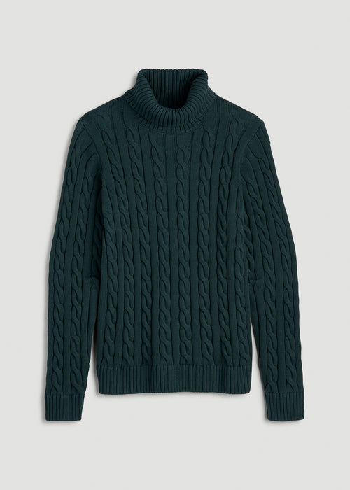 Cable Knit Turtleneck for Tall Men in Emerald