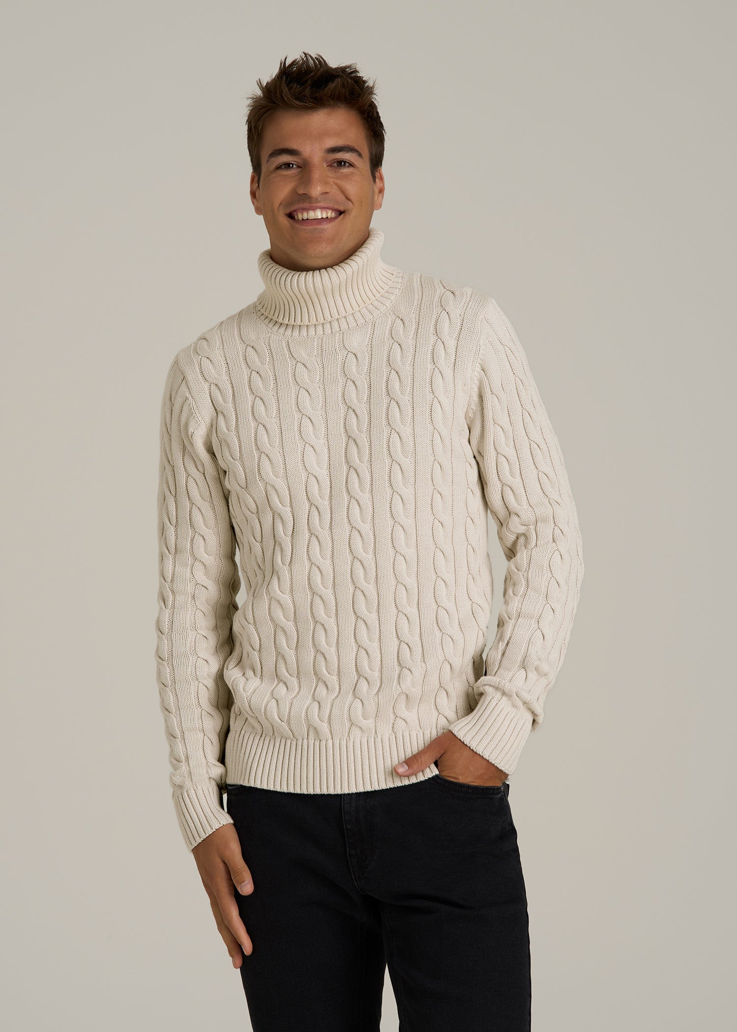 Cable Knit Turtleneck for Tall Men American Tall - Main Image