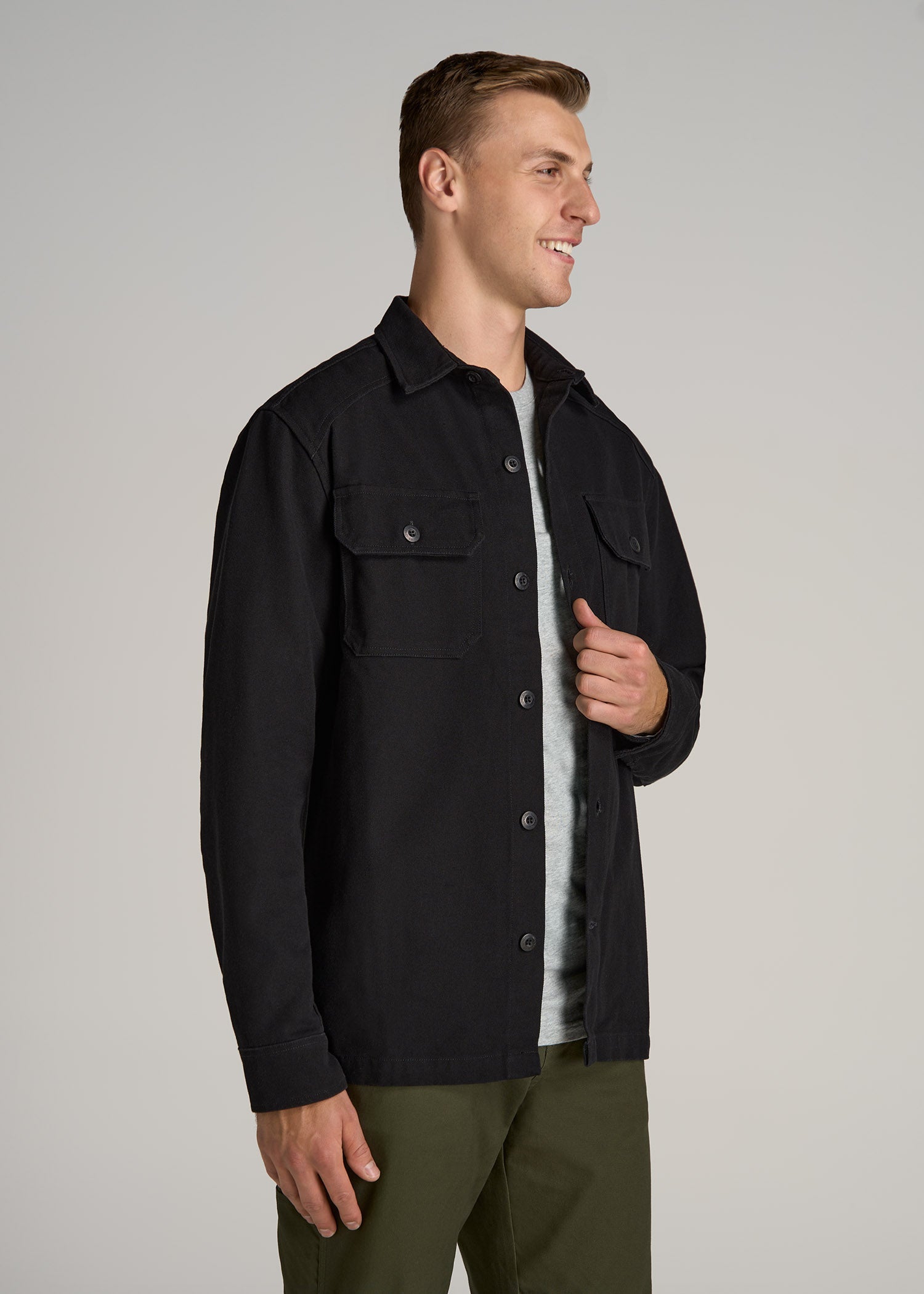 LJ&S Canvas Shirt Jacket for Tall Men in Black