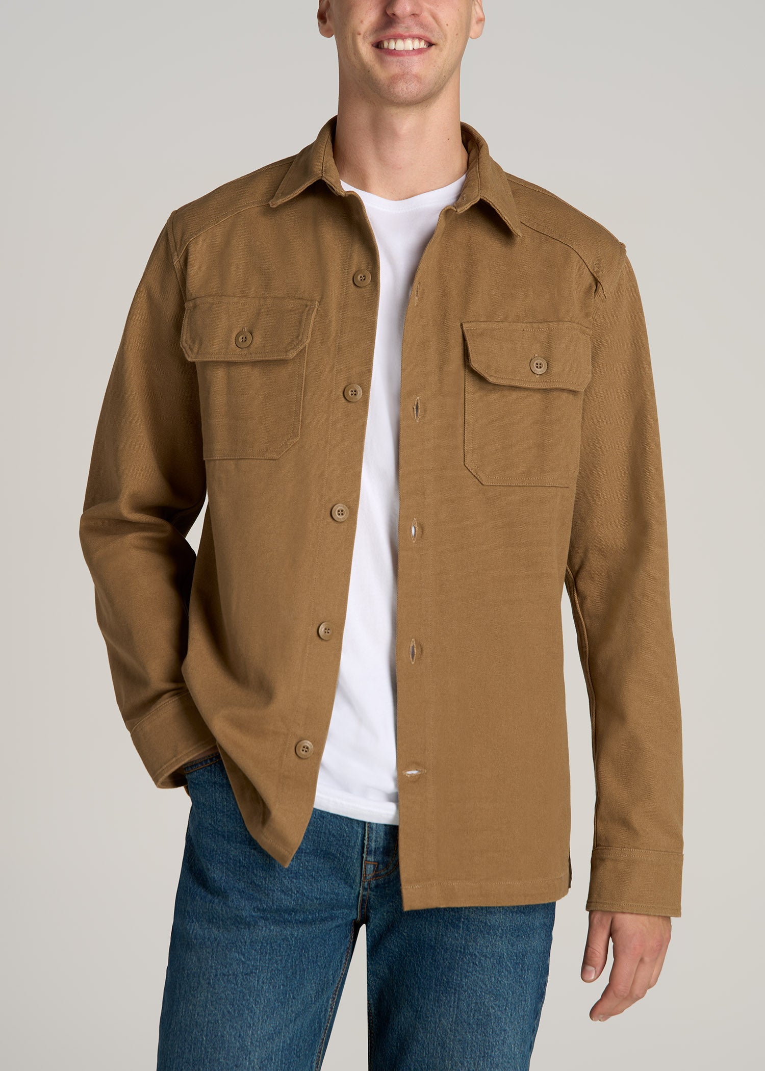 Tall Men's Canvas Shirt Jacket Sahara