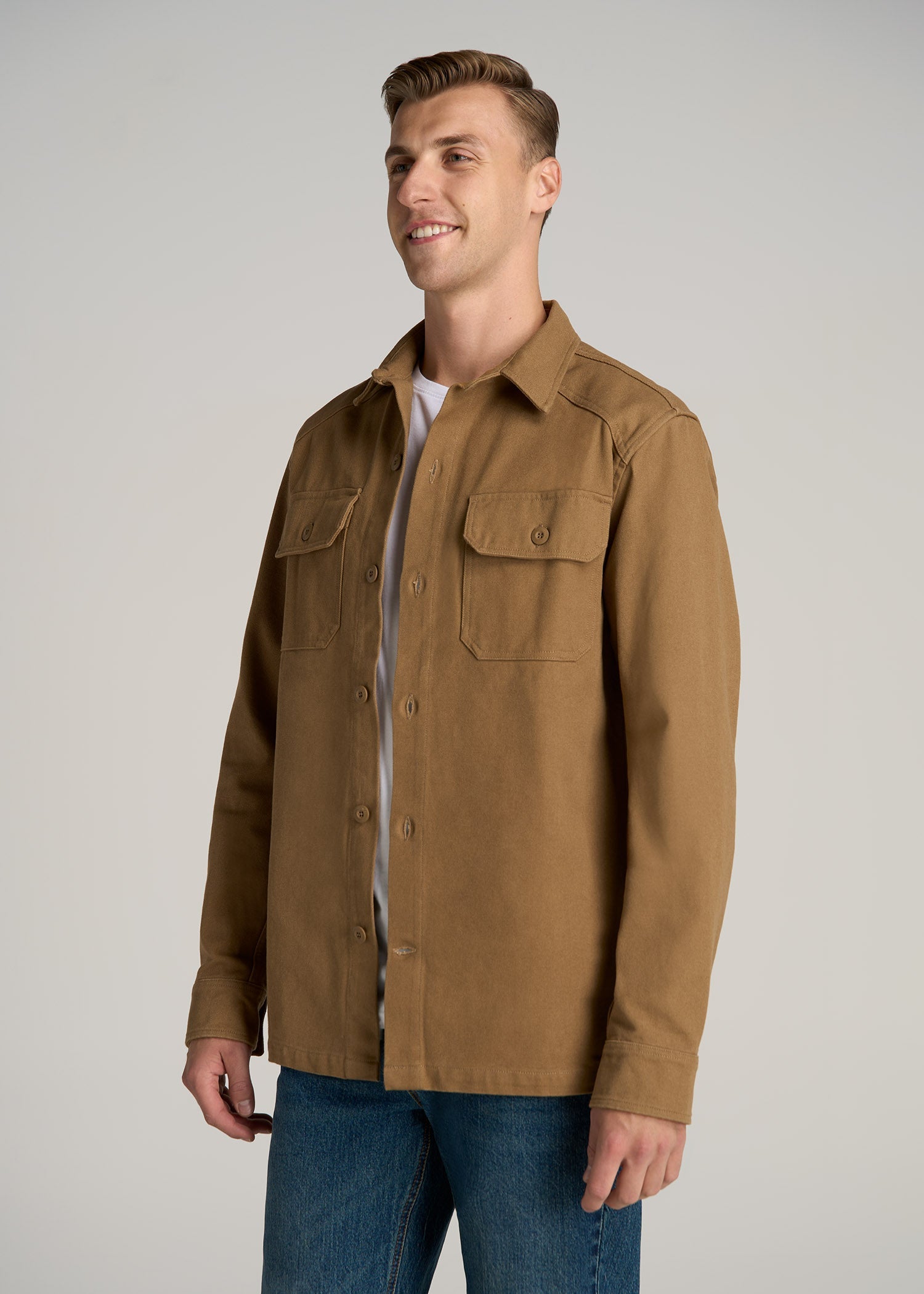 LJ&S Canvas Shirt Jacket for Tall Men in Sahara